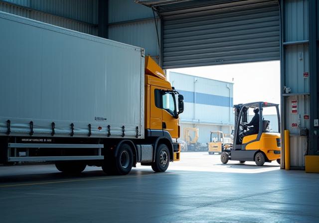 Efficiency in action: Truck being loaded at a professional warehouse dock