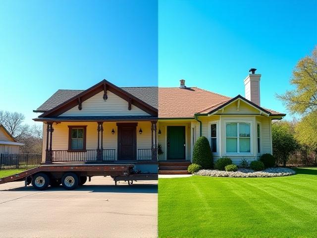 Before and after of a 1920s historic home preservation move