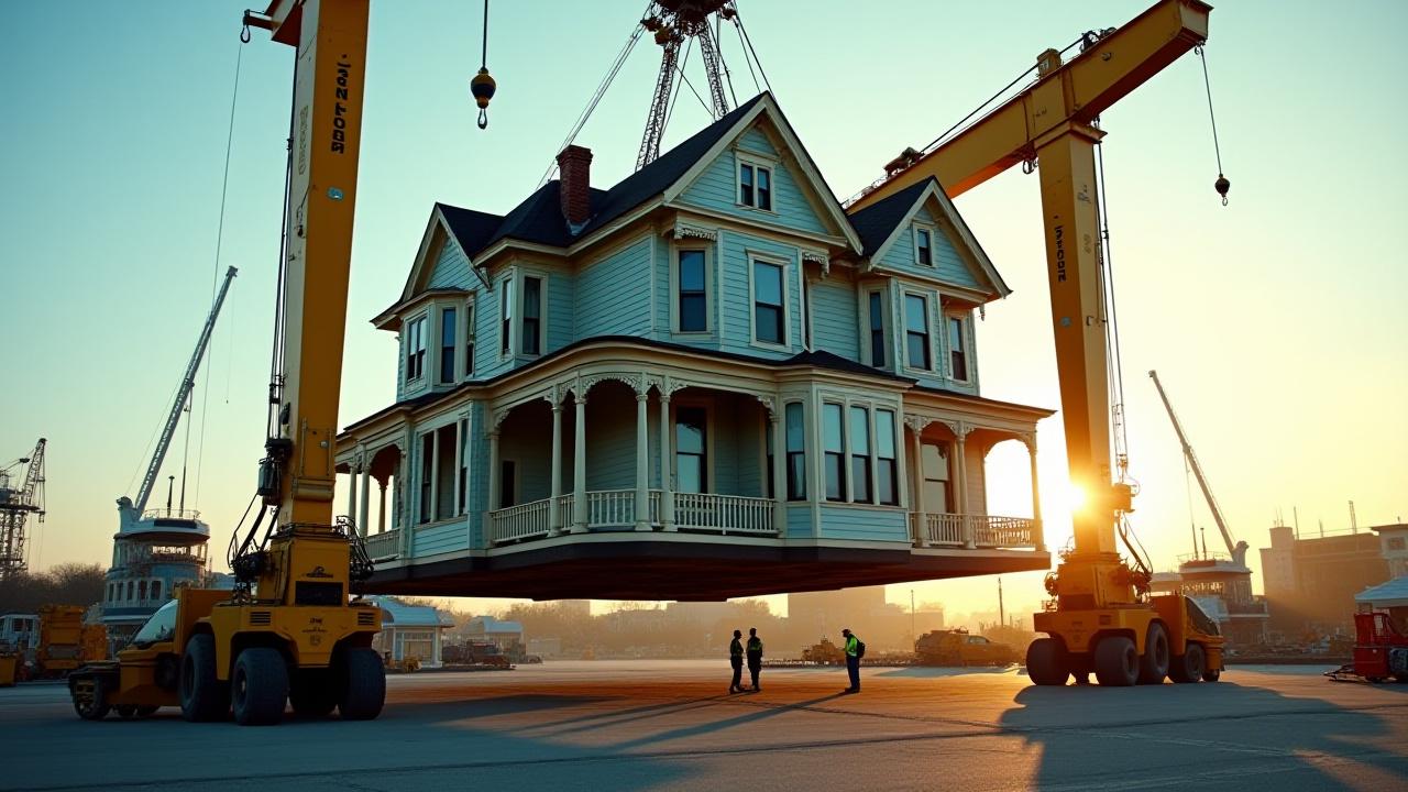 Large historic house being expertly lifted by hydraulic systems