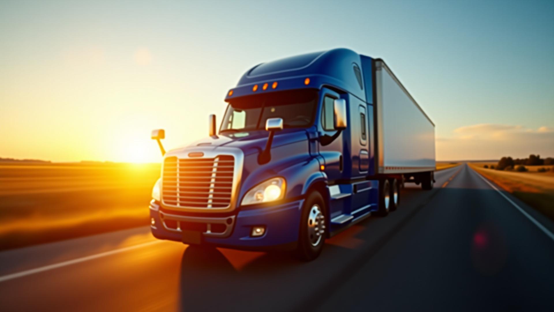 Modern logistics fleet on a Texas highway at sunset