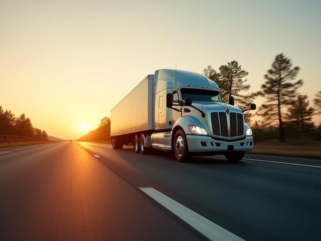 Allen House Moving Company truck on a Texas highway during sunset