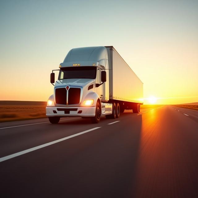 Allen House Moving Company truck on a Texas highway during sunset